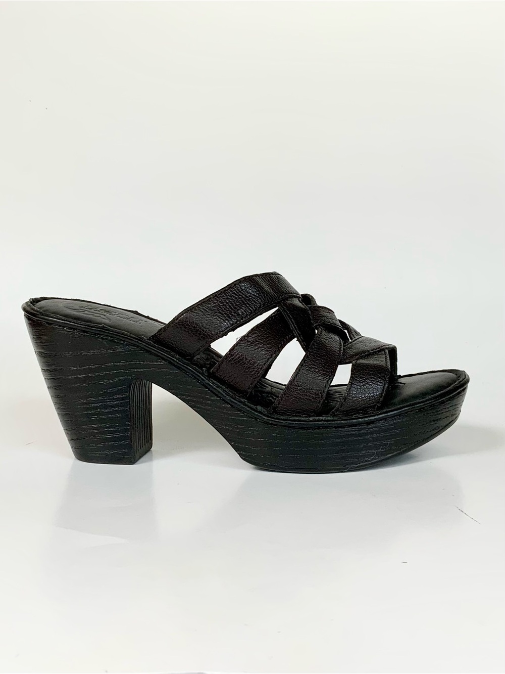 Born Women’s Black Leather ‘Dena’ Platform Sandal Heel - Picture 4 of 11